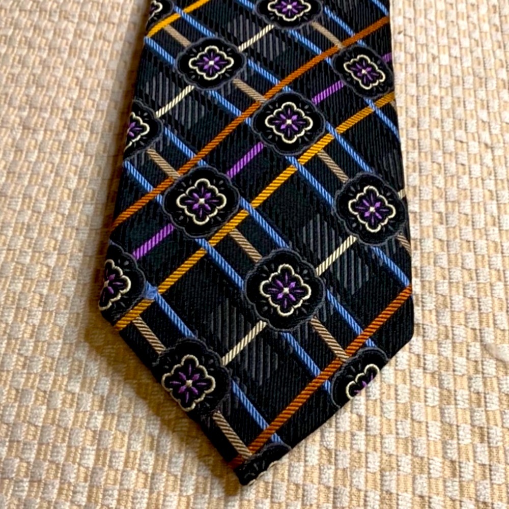 Men’s Tie-Black Square Pattern Neck Tie By Jz Boulder, Jz Richards